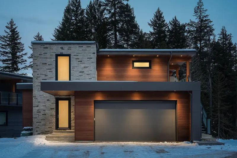 Eagle exterior at dusk — ICF custom home in Pemberton by Balmoral Construction