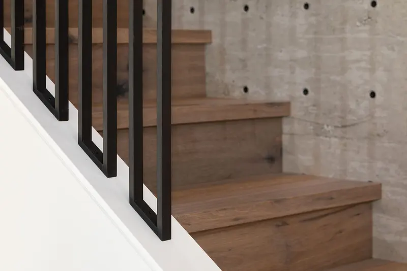 Pinewood concrete wall detail and interior stairwell