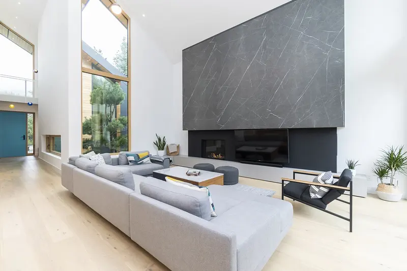 White Gold open-plan living room with mountain views